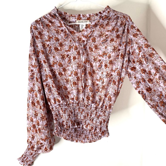 Rachel Zoe Lavender Floral Smocked Puff Sleeve Blouse - Picture 4 of 9